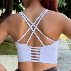OTOS Athletic Sport High Support Cropped Top Bra Padded Crisscross Back White S